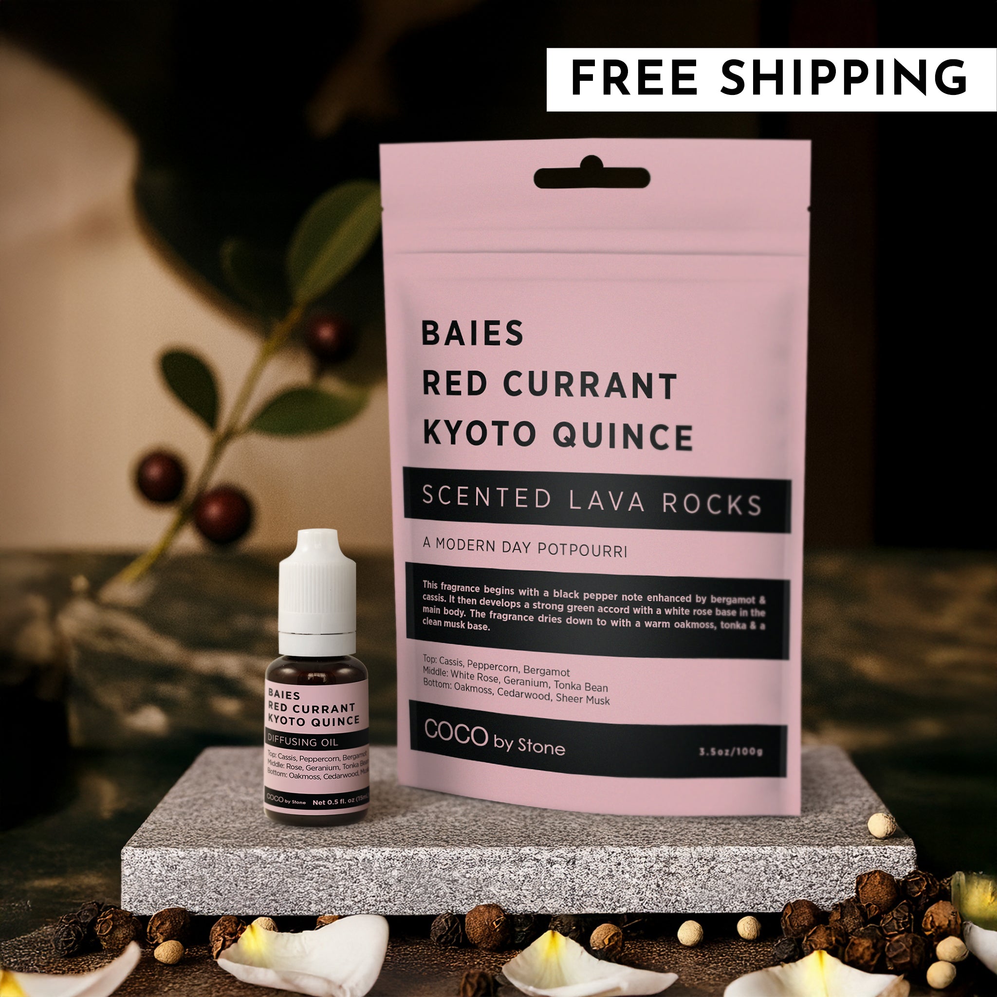 Scented Lava Rocks with Oil Starter Pack (Baies | Red Currant | Kyoto Quince)