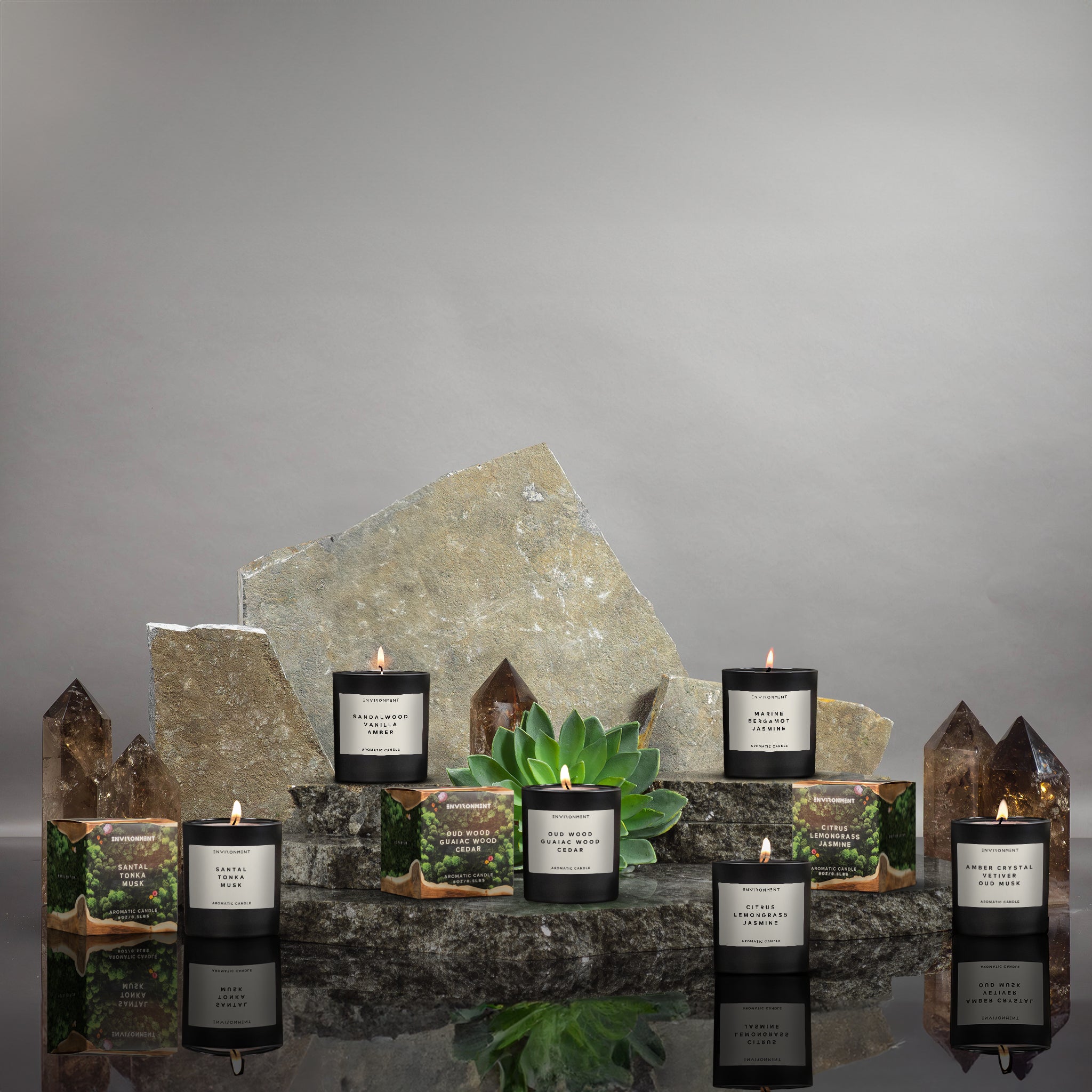 Multiple candles on rocks