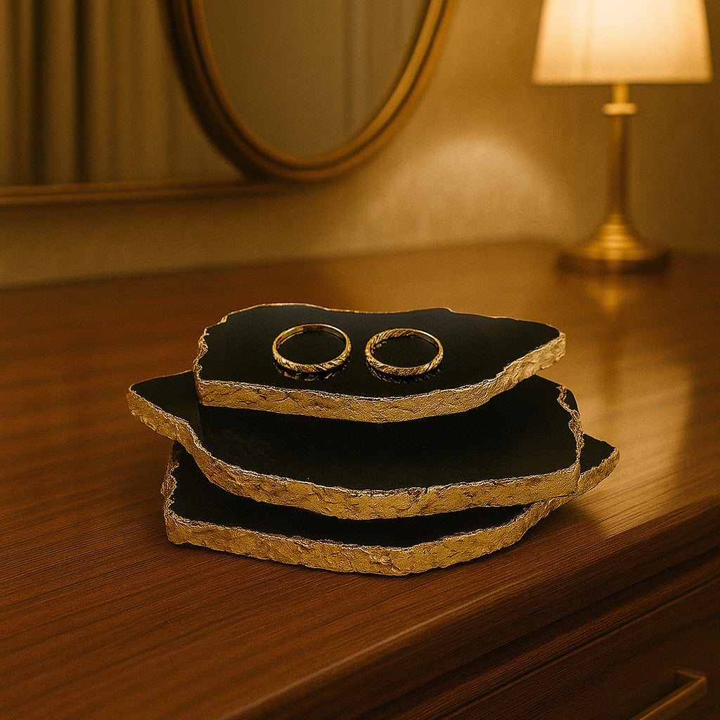 Black Obsidian Coaster (Gold sides)