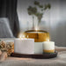 StoneCandles-GardeniaPillarCandle-WhiteDelphiWebCeramicCandlle-WhiteandGoldClairePotCeramicCandle-Group