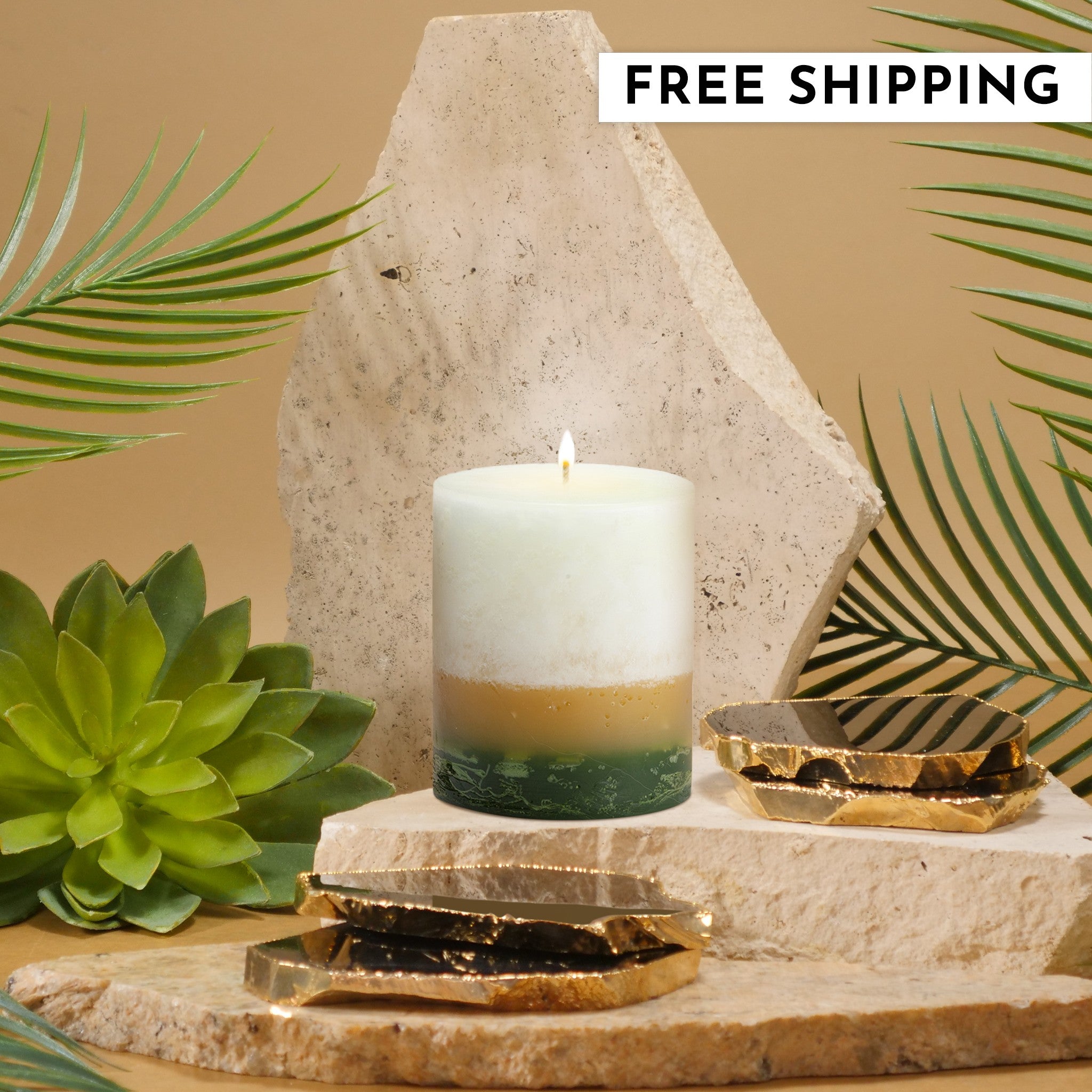 Stone Candles Scented Pillar Gardenia #scent_Gardenia