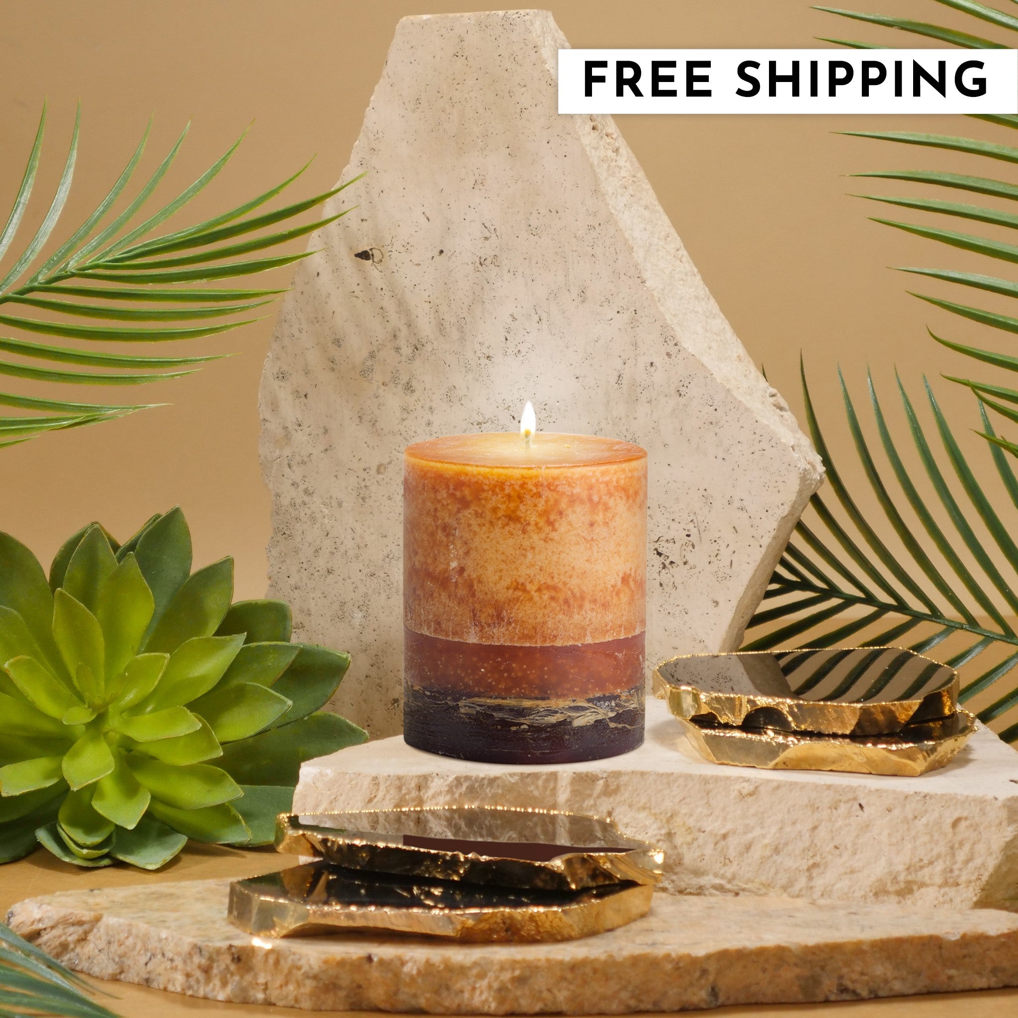 Stone Candles Scented Pillar Mango #scent_Mango
