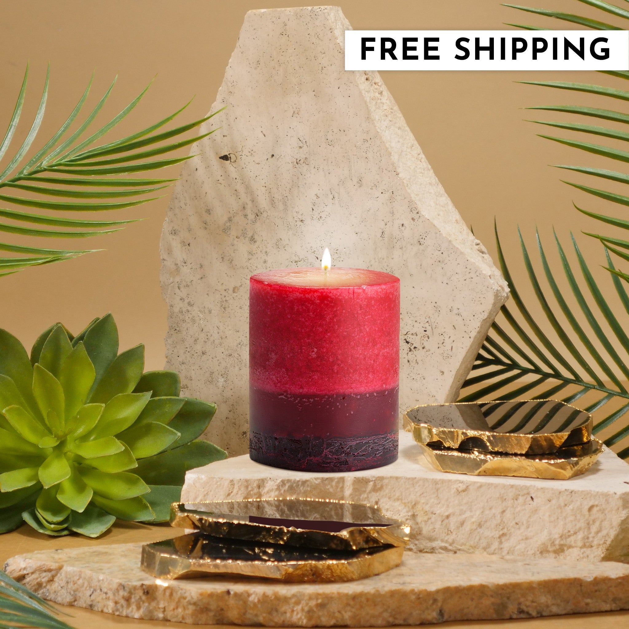 Stone Candles Scented Pillar Pomegranate #scent_Pomegranate
