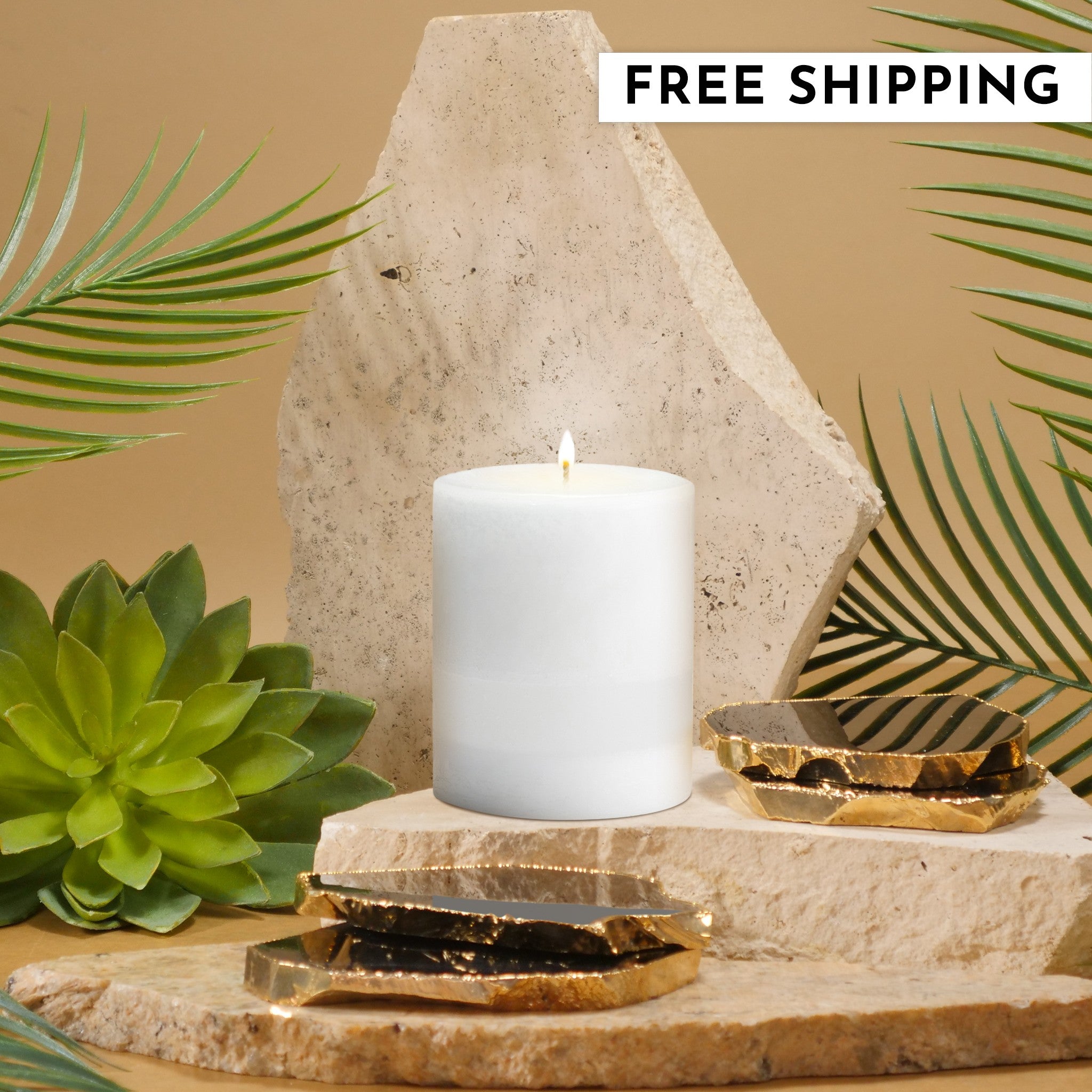 Stone Candles Scented Pillar White Tea Ginger Root #scent_White Tea and Ginger Root