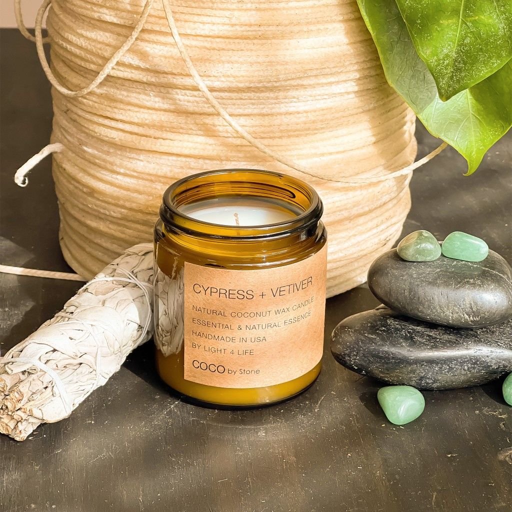7.2oz Cypress + Vetiver Natural Coconut Apricot Wax Candle