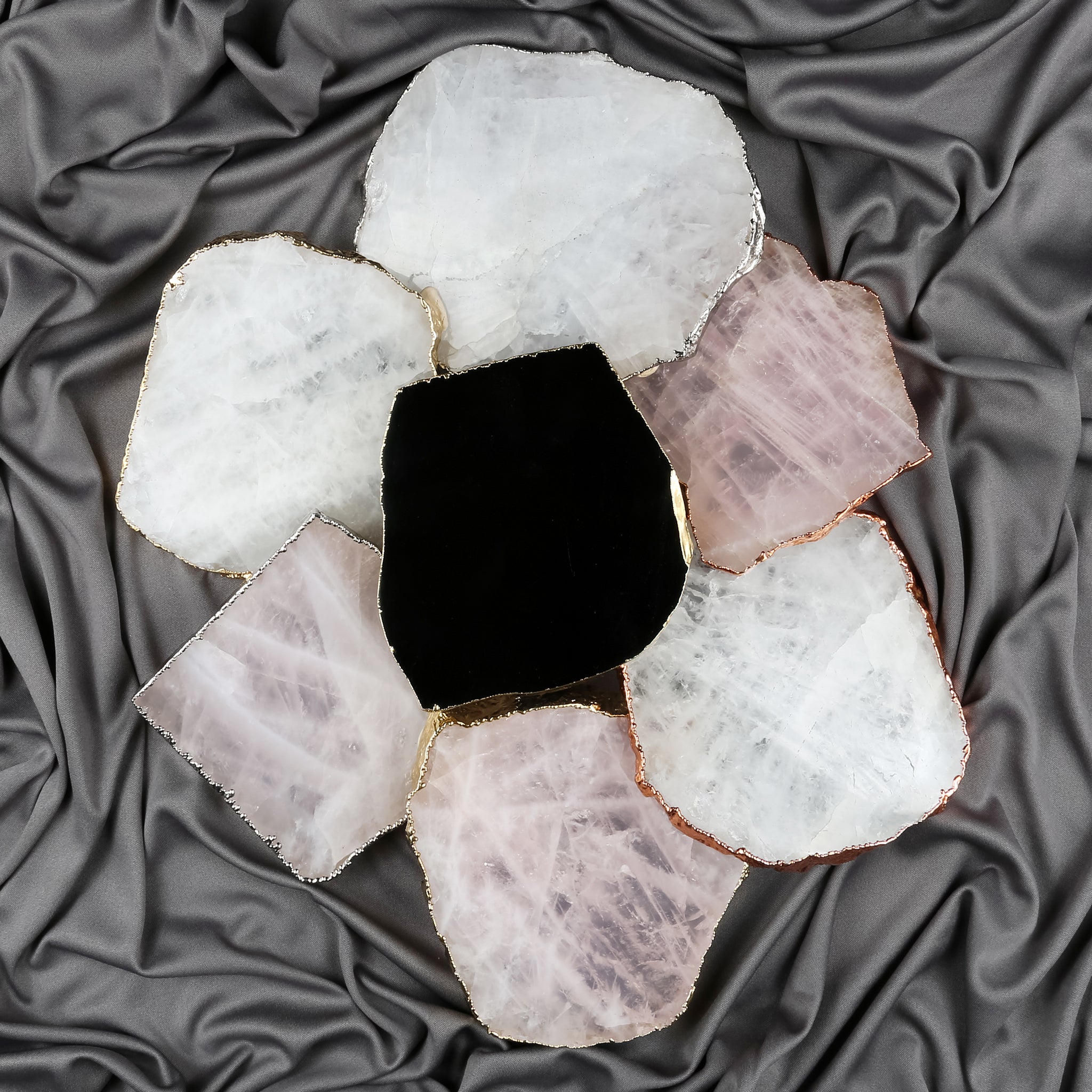 Rose Quartz Crystal Coaster (Gold sides)