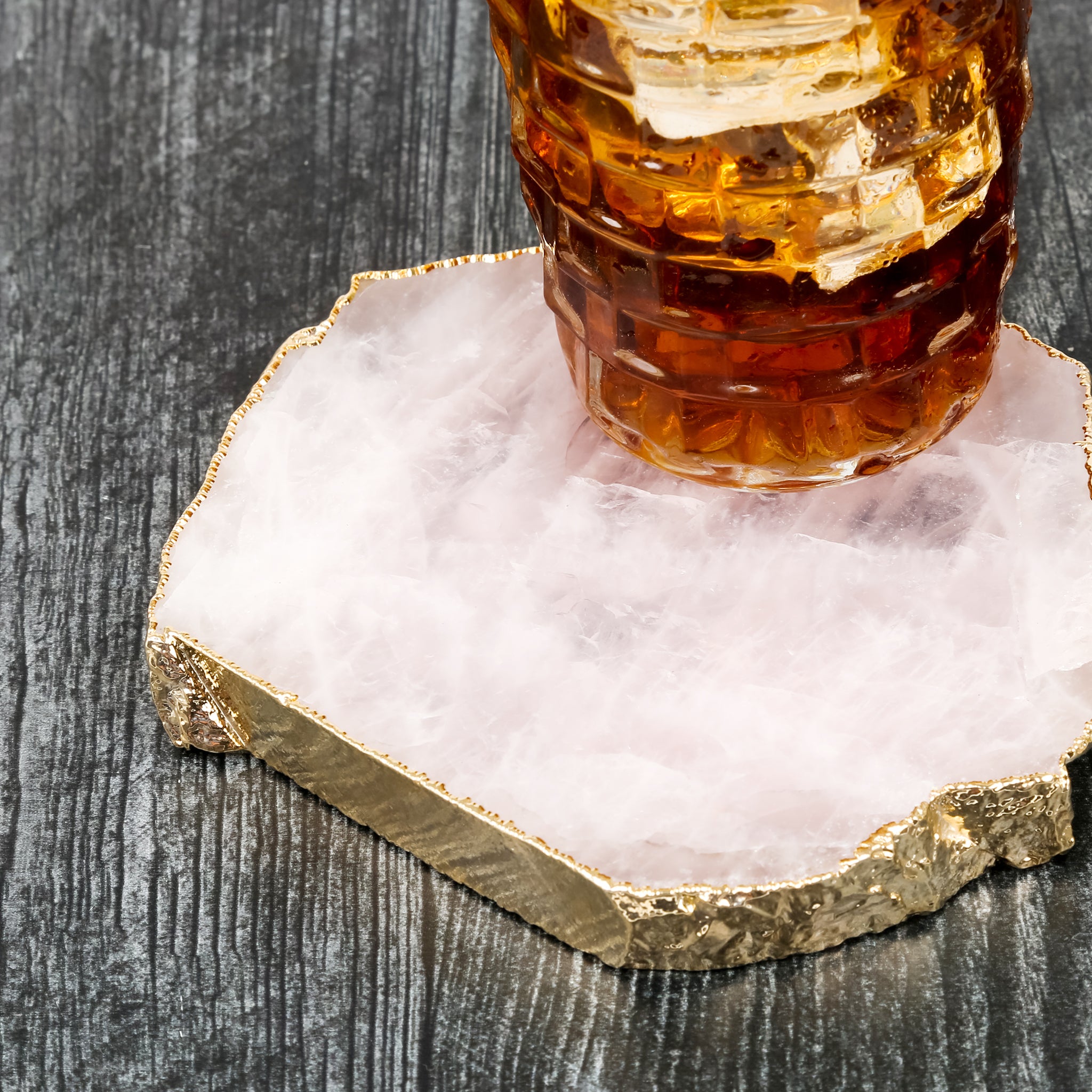 Rose Quartz Crystal Coaster (Gold sides)