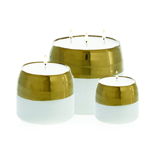 Stone Candles Decor White and Gold Claire Pot Group
