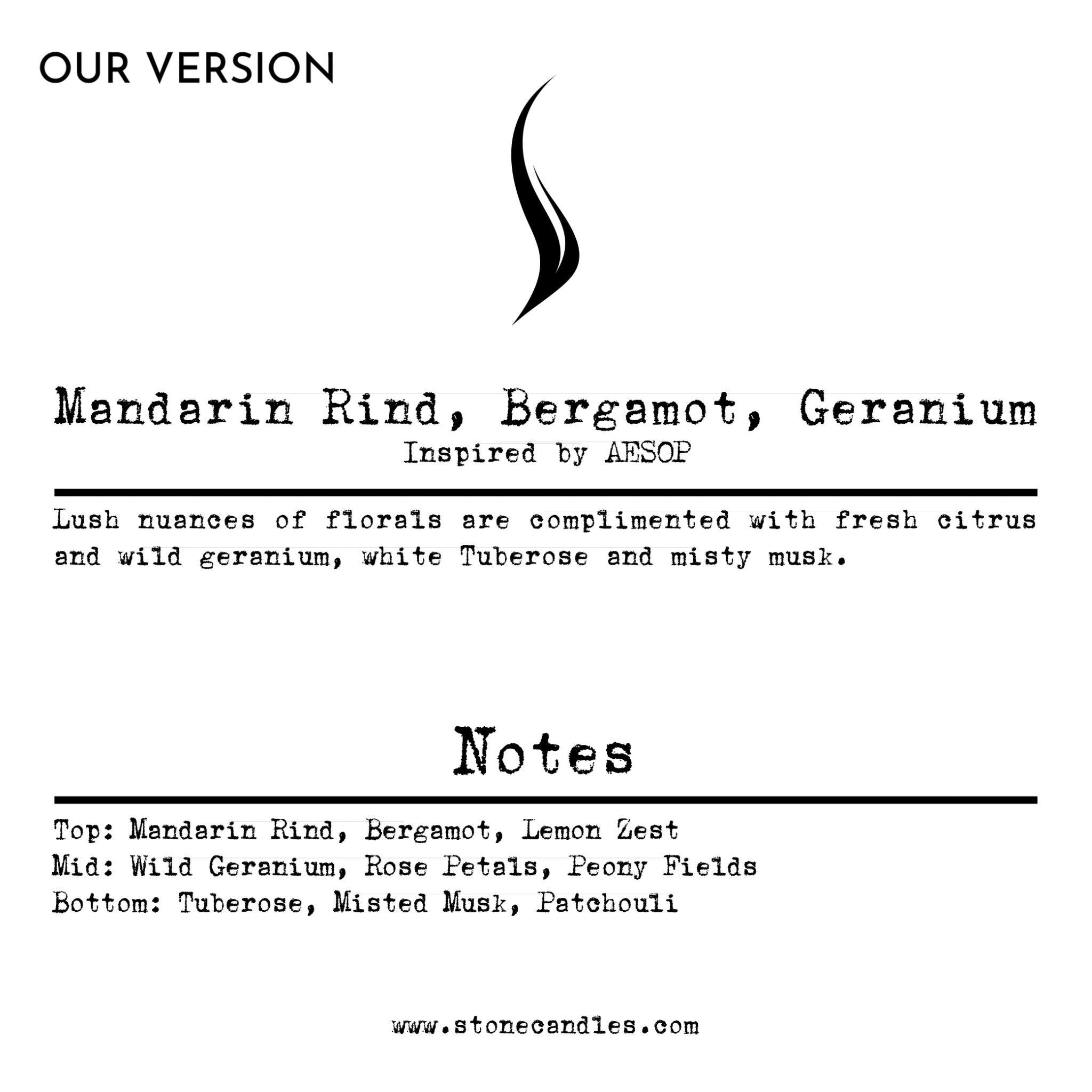 Mandarind Rind, Bergamot, Geranium Sample (Our Version) Sample Scent Strip (Inspired by AESOP)